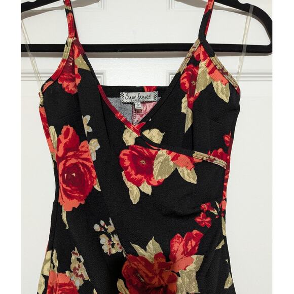 Crave Fame Black/Red Floral Faux-Wrap Sleeveless V-Neck Mini Dress Womens Size S - Picture 4 of 12